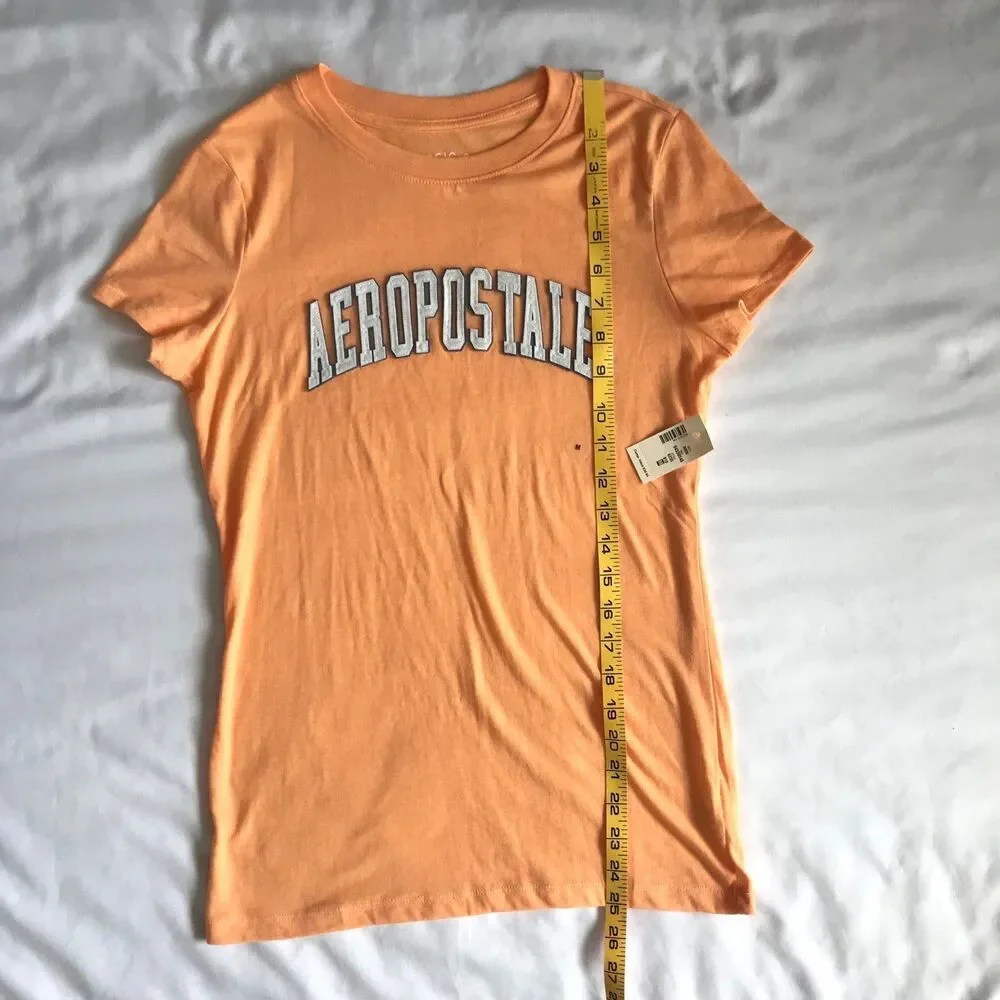 Aeropostale Aero Raised Logo Classic Crew Tee T Shirt Pale Orange Women's M NWT
